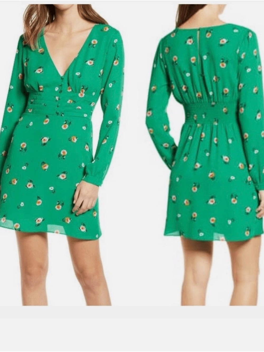 Socialite Green Floral V-Neck Long Sleeve Mini Dress Size XL Like New